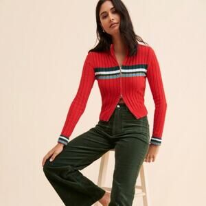 BDG Urban Outfitters Sweater Full Zip Red Ribbed Long Sleeve Women's S